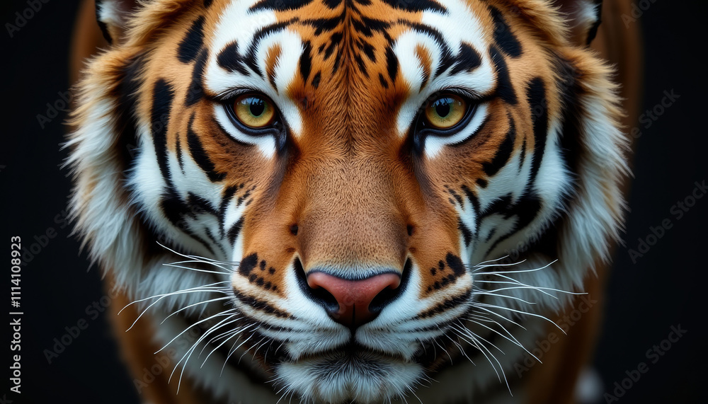 Majestic tiger displaying captivating eyes and striking fur patterns in a dramatic setting of natural elegance and power Majestic tiger displaying captivating eyes and striking fur patterns in a dramatic setting of natural elegance and power