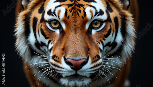 Majestic tiger displaying captivating eyes and striking fur patterns in a dramatic setting of natural elegance and power