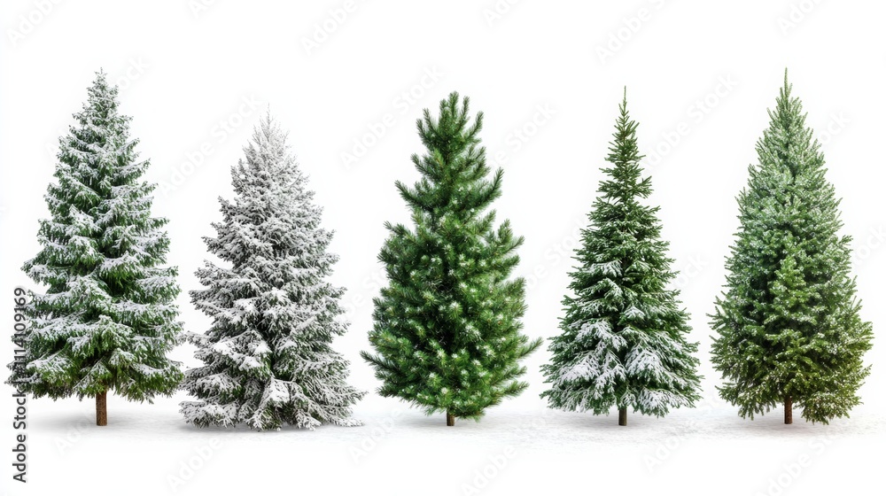collection of christmas trees isolated with white background