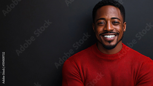 A charismatic young man in a red sweater exuding warmth and confidence, perfect for marketing campaigns, Black Friday promotions, or personal branding.