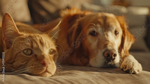 Wallpaper Mural Cat and dog together on the sofa Torontodigital.ca