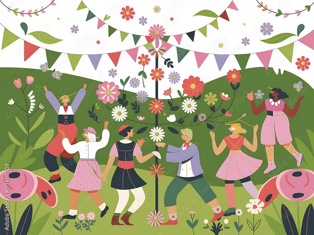 Fototapeta premium Happy People Dancing Around A Festive Maypole
