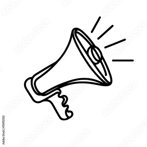 Hand drawn megaphone represents announcements, communication, and sharing information