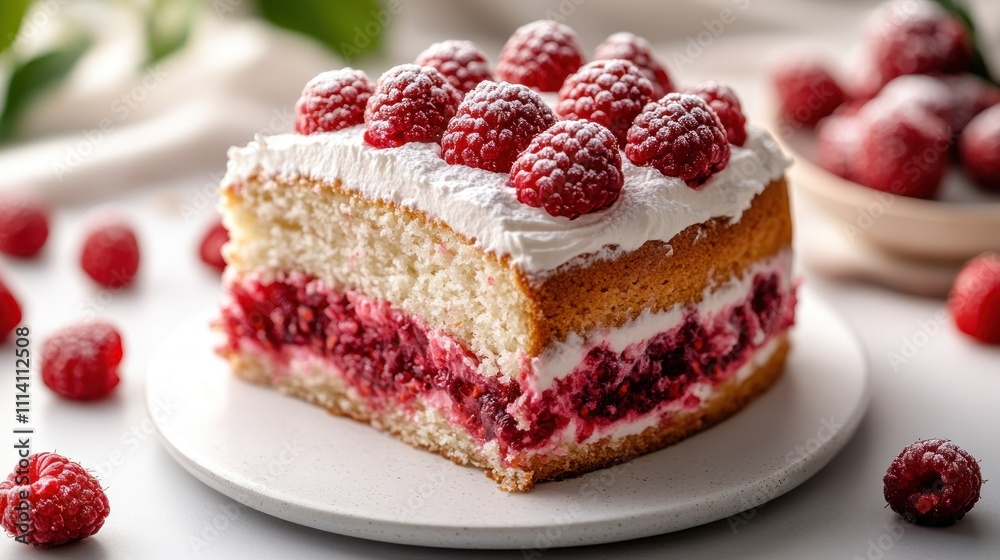 A scrumptious raspberry cream cake with layers of fruit and frosting captivates all who see it A scrumptious raspberry cream cake with layers of fruit and frosting captivates all who see it