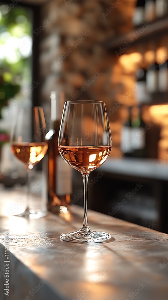 Elegant wine glasses and bottle adding charm to cozy bar design images Elegant wine glasses and bottle adding charm to cozy bar design images