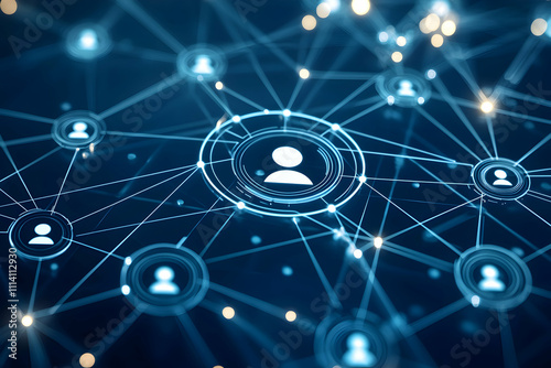 Abstract network connections include a person icon.