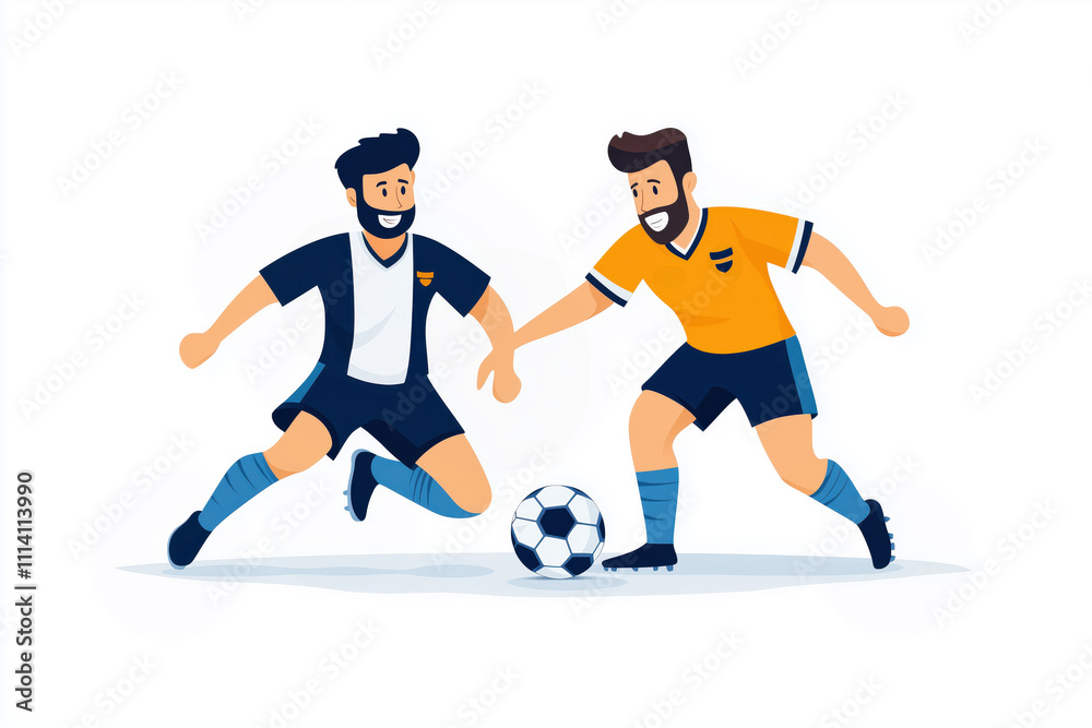 Two soccer players competing for the ball during a match, illustrating teamwork, competition, and sportsmanship in a dynamic scene. Two soccer players competing for the ball during a match, illustrating teamwork, competition, and sportsmanship in a dynamic scene.