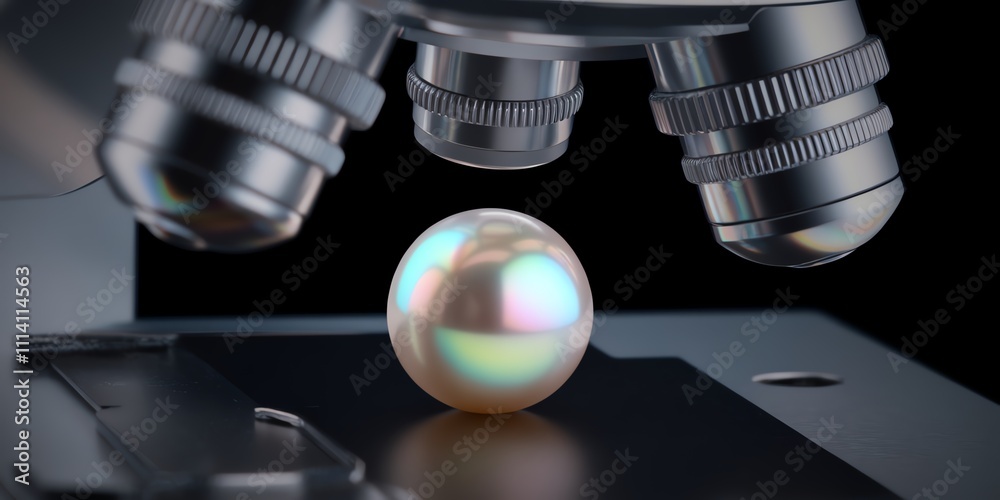 Macro shot of a pearl under a microscope, showing exquisite detail and iridescence. Macro shot of a pearl under a microscope, showing exquisite detail and iridescence.