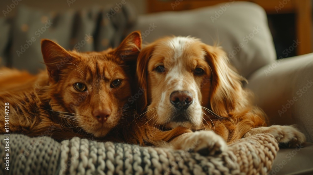 Cat and dog together on the sofa Cat and dog together on the sofa