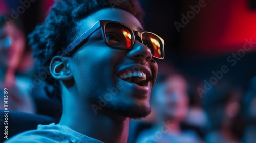 Joyful Moviegoer in Cinema