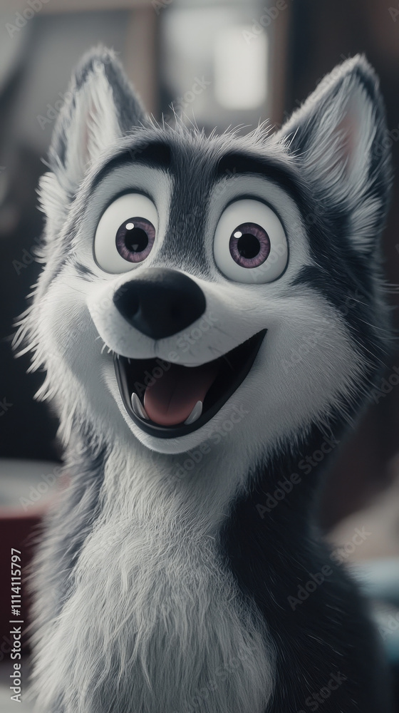 Obraz premium eyes shot, husky, gray and white hair, laugh, big eyes, 
