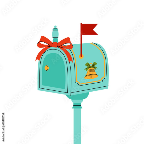 Postbox. Vintage blue coloured metal box for letters and postcards. Flat vector illustration on white background.	