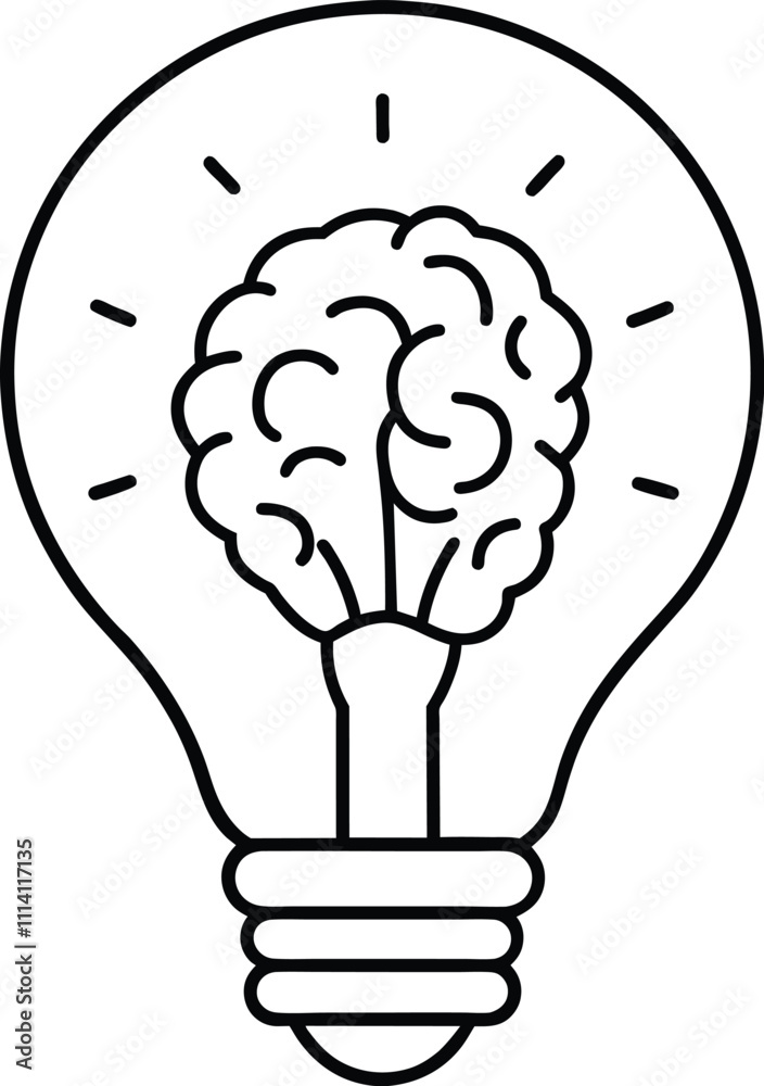 Creative idea flat line icon. Brain in lightbulb vector illustration Creative idea flat line icon. Brain in lightbulb vector illustration