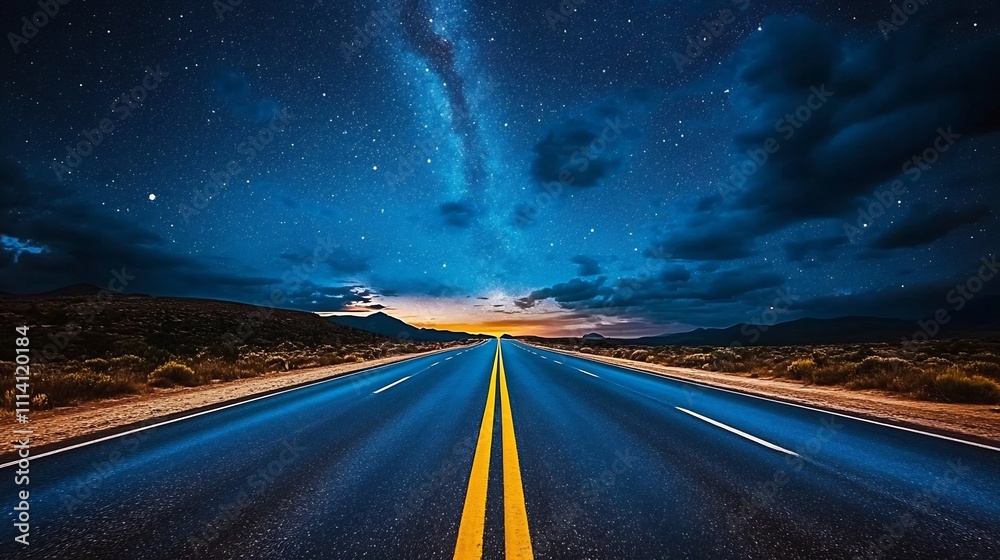 Fototapeta premium Dramatic Night Road Leading to the Horizon Under Stormy Skies