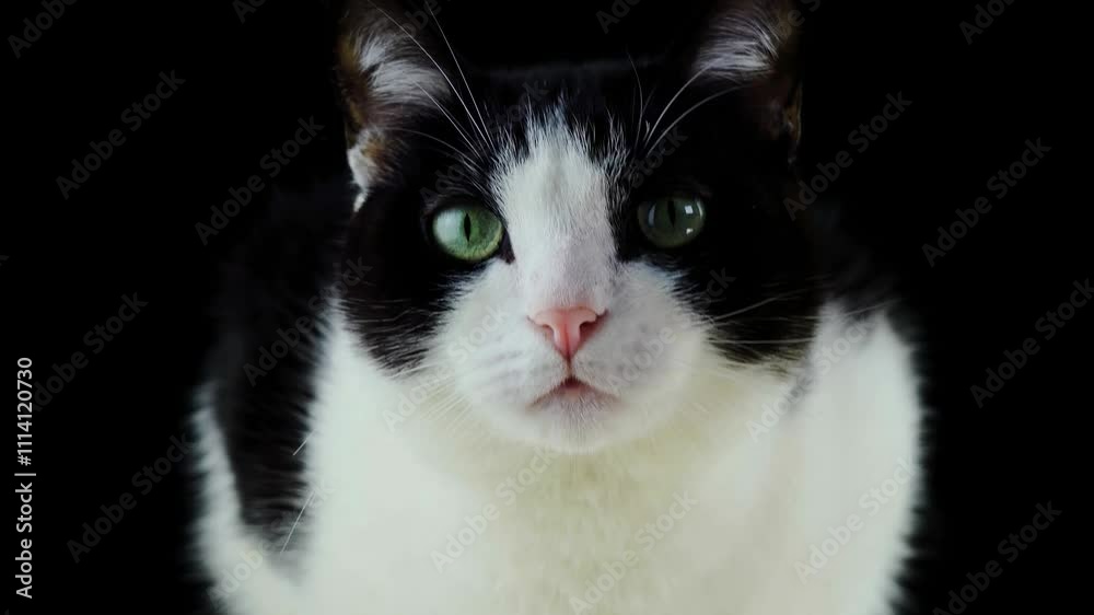 Beautiful black-white cat with cute face There are a lot of animals in nature that are very similar to each other Slow Motion Animation, 4k Video Beautiful black-white cat with cute face There are a lot of animals in nature that are very similar to each other Slow Motion Animation, 4k Video