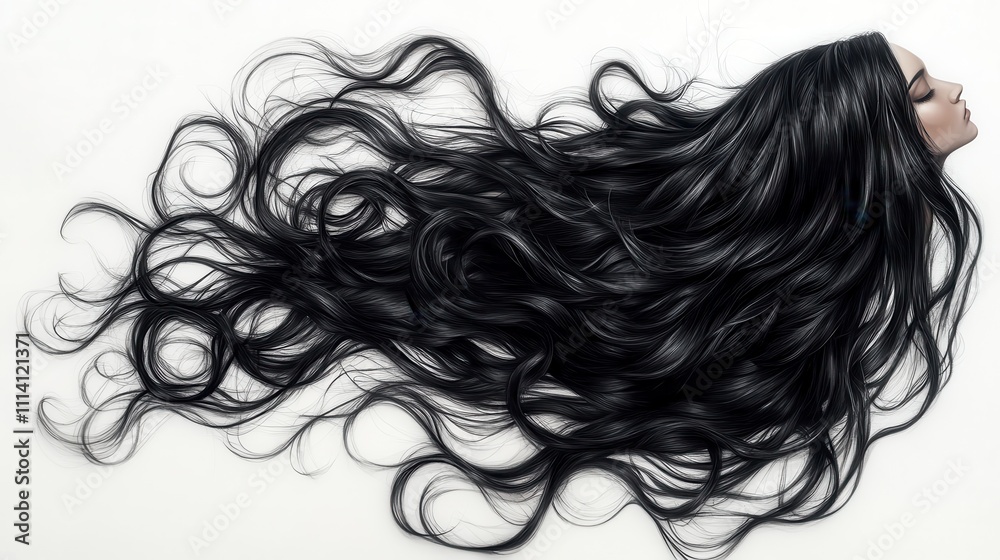 Long black hair curl female adult woman. Long black hair curl female adult woman.