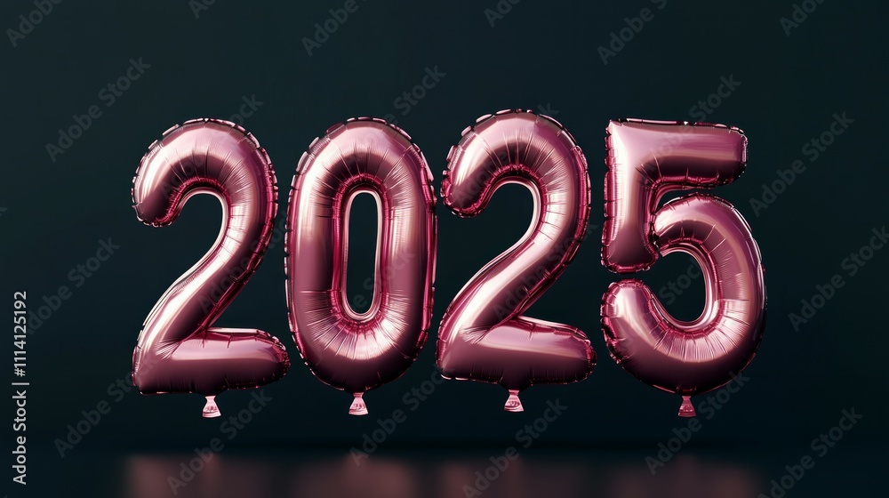 Pink and purple balloons with the words 2025 on a black background Pink and purple balloons with the words 2025 on a black background