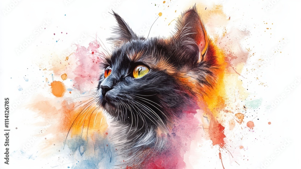 Naklejka premium Coquette cat illustration watercolor animal.