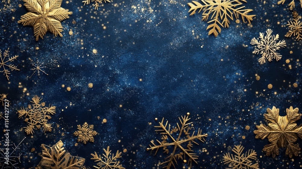winter wonderland background adorned with gold and navy snowflakes the intricate designs create a magical atmosphere perfect for seasonal greeting cards and festive decorations winter wonderland background adorned with gold and navy snowflakes the intricate designs create a magical atmosphere perfect for seasonal greeting cards and festive decorations