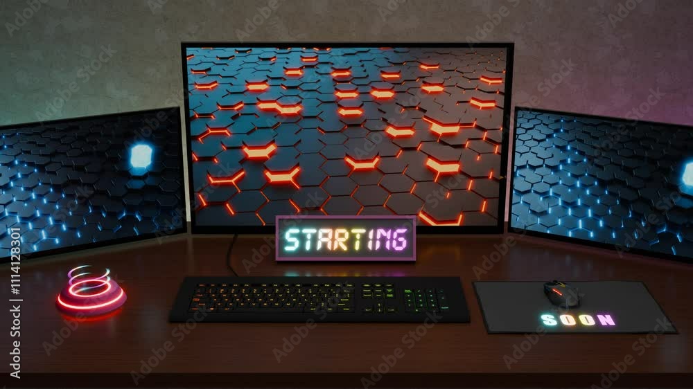 Stream Starting Soon Screen, Livestream Gaming Computer Setup, 3D Starting Soon Animation, Loopable
