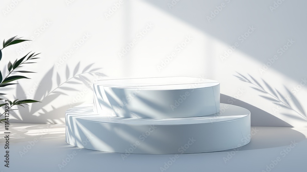 Minimalist White Marble Podium with Leaf Shadows - Abstract Scene Mockup Minimalist White Marble Podium with Leaf Shadows - Abstract Scene Mockup