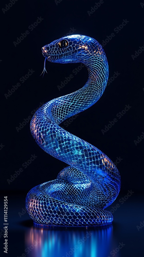 Fototapeta premium Eye-catching glass snake sculpture with dynamic neon glow image
