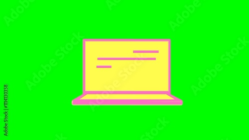 Open laptop, icon animation green screen