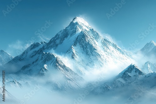 Wallpaper Mural Majestic Snow-Capped Mountain Peaks Rising Above Clouds in a Serene Blue Sky Landscape Torontodigital.ca