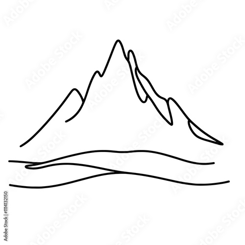 Linear mountains, isolated on white background. Black hand drawn mountains. Vector illustration