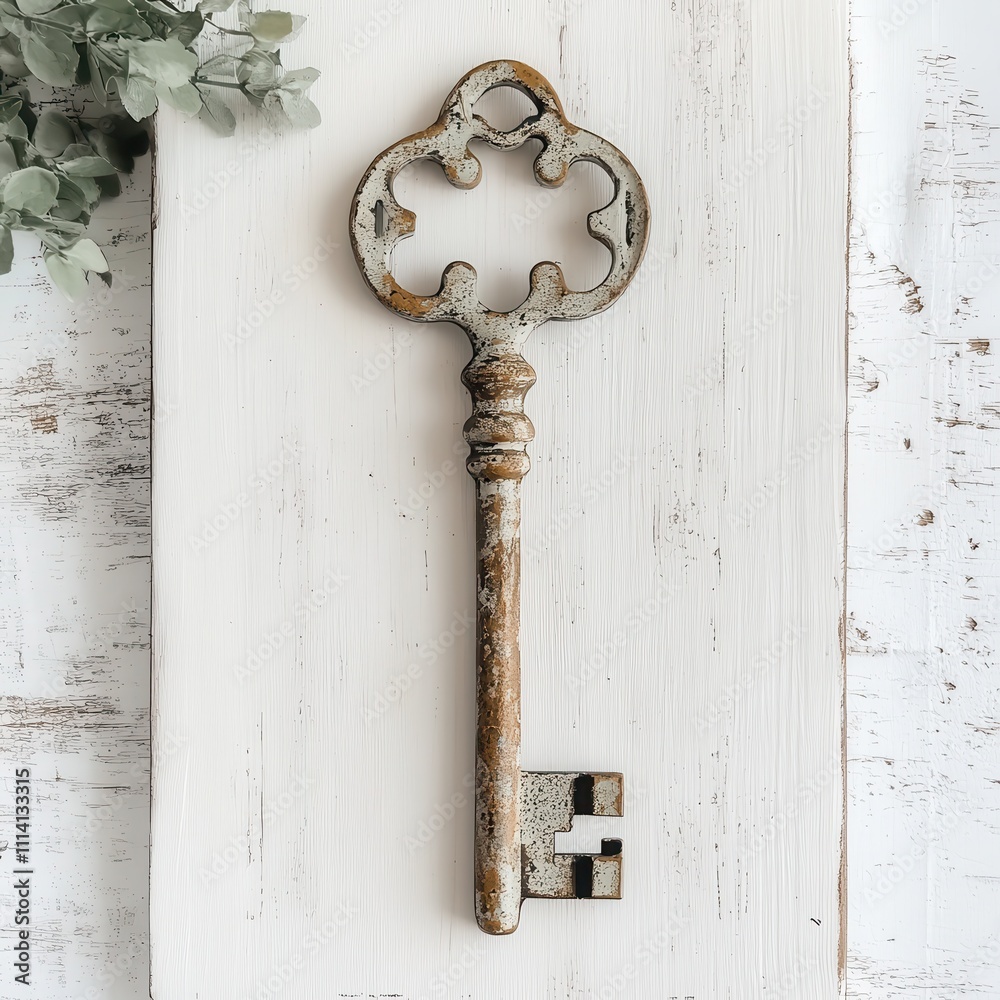 A weathered key rests against a pristine white backdrop, highlighting its ornate features and intriguing allure. A weathered key rests against a pristine white backdrop, highlighting its ornate features and intriguing allure.