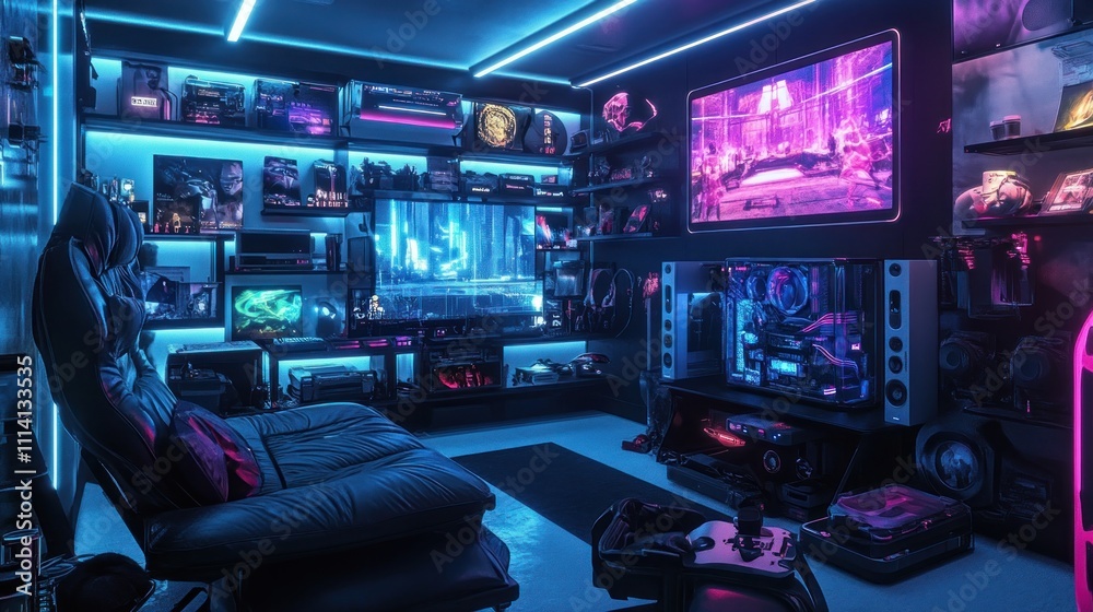 Gaming Room Setup with Neon Lights