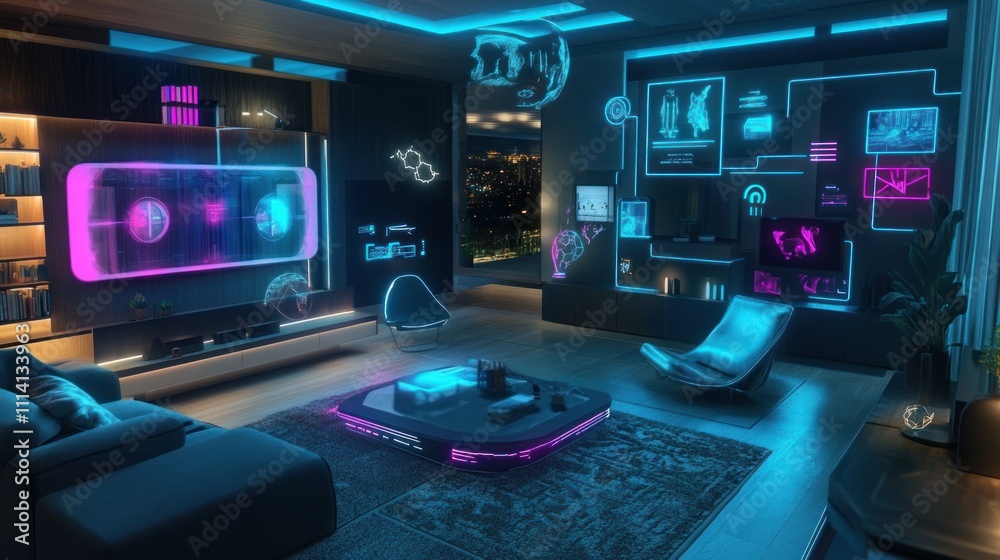 Futuristic Living Room with Smart Home Technology
