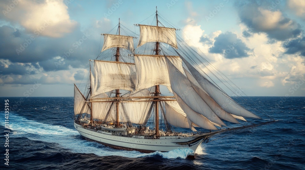 Majestic Sailing Ship on the Open Ocean Majestic Sailing Ship on the Open Ocean