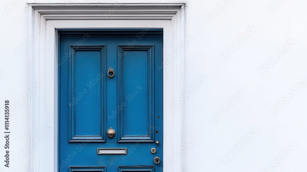Classic blue door with frame, isolated on white background, creating a bold statement Classic blue door with frame, isolated on white background, creating a bold statement