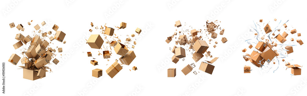 Collection of Cardboard Boxes Floating In The Air Against White Background Collection of Cardboard Boxes Floating In The Air Against White Background