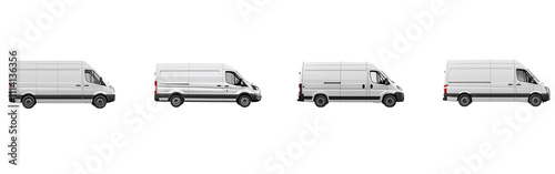 White cargo van car template in different angles. on White Background
