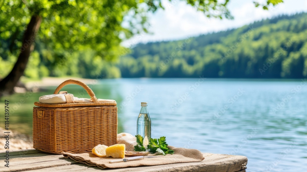 custom made wallpaper toronto digital[Picnic Essentials picnic water] Serene Lake Scene with Picnic Basket and Dock - Relaxing Outdoor Retreat