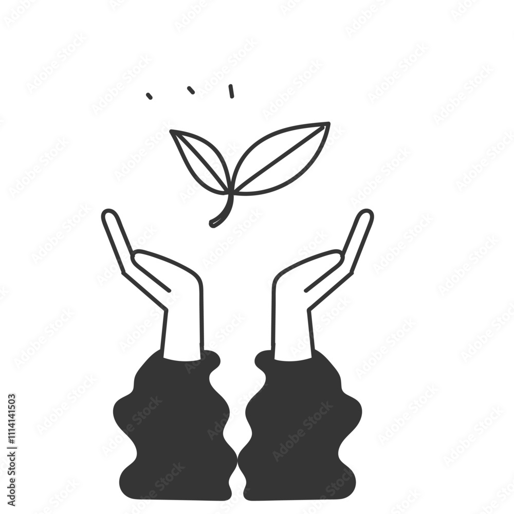 hand drawing doodle hand holding leaf illustration hand drawing doodle hand holding leaf illustration