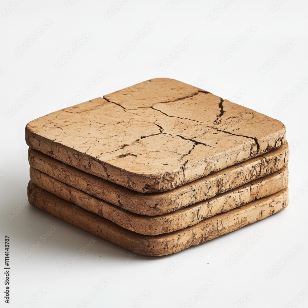 Fototapeta premium Rustic Cork Coasters Stack with Cracked Texture