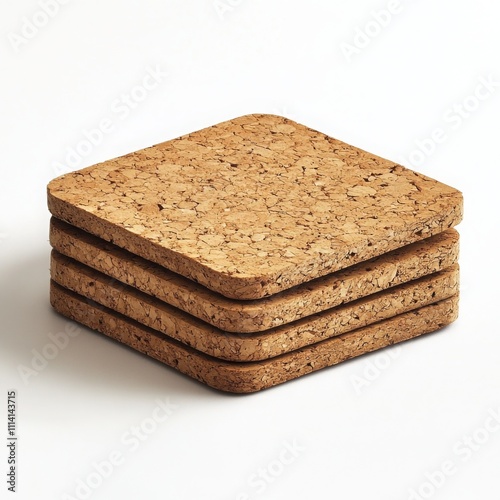 Cork Coaster Stack on White Background