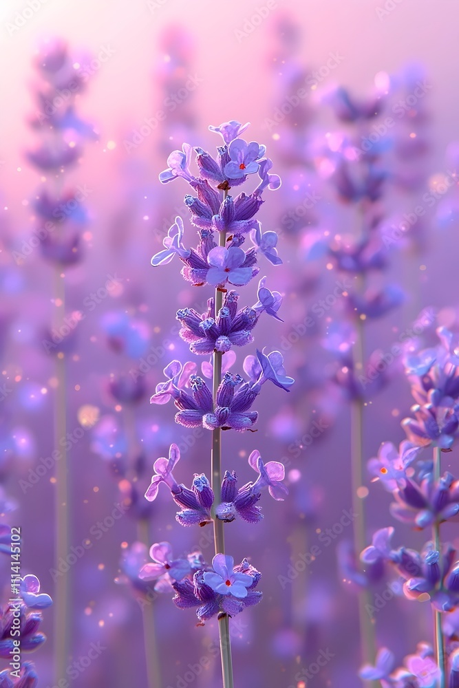 Fototapeta premium A stunning close-up of lavender flowers, showcasing their delicate purple petals and vibrant hues, set against a dreamy, soft-focus background with a glowing ambiance.