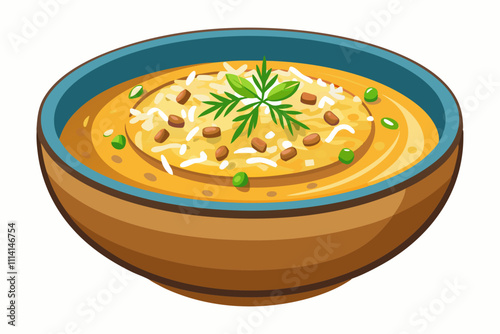Fresh soup in bowl, a healthy meal icon isolated