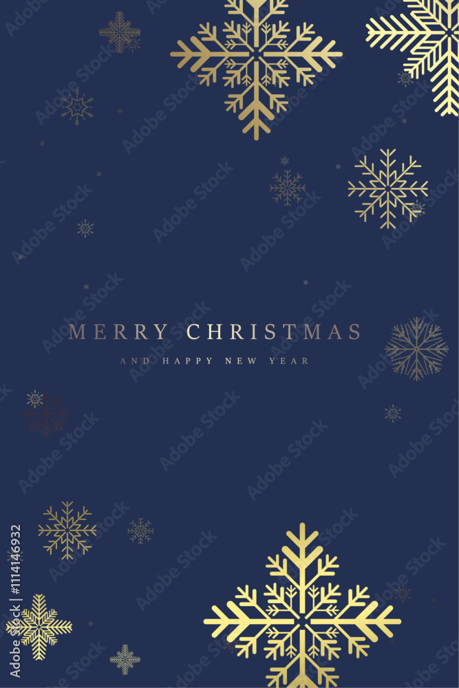 gold snow flakes on blue background. Elegant snow with A Merry Christmas and Happy New Year text for greeting card. A snow flakes premium banner design gold snow flakes on blue background. Elegant snow with A Merry Christmas and Happy New Year text for greeting card. A snow flakes premium banner design