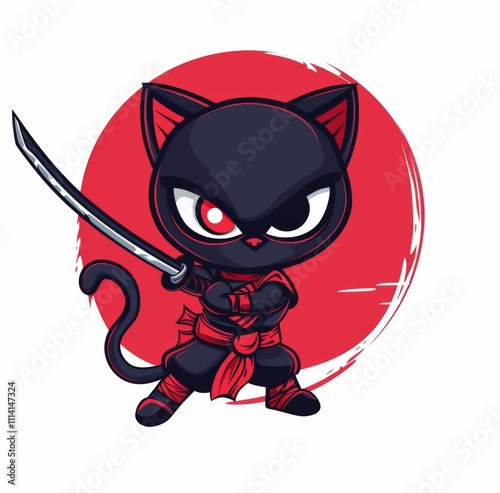 T-shirt design ninja cat with background, digital art futuristic. photo