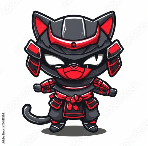 T-shirt design ninja cat with background, digital art futuristic. photo