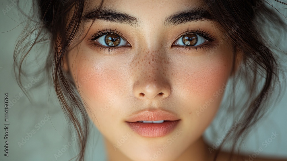 Beauty portrait of beautiful Asian woman, showcasing elegance and skin clarity Beauty portrait of beautiful Asian woman, showcasing elegance and skin clarity