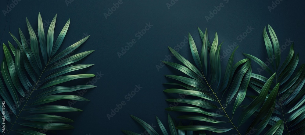 green palm leaf plants on navy blue background 19 green palm leaf plants on navy blue background 19