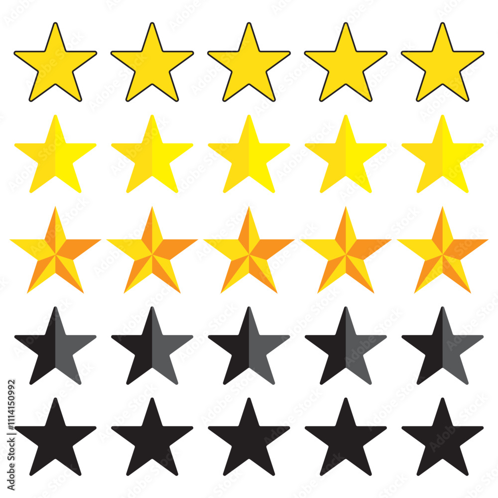 Customer experience from 1 to 5 stars satisfaction rating. Flat vector icons for apps and websites Customer experience from 1 to 5 stars satisfaction rating. Flat vector icons for apps and websites