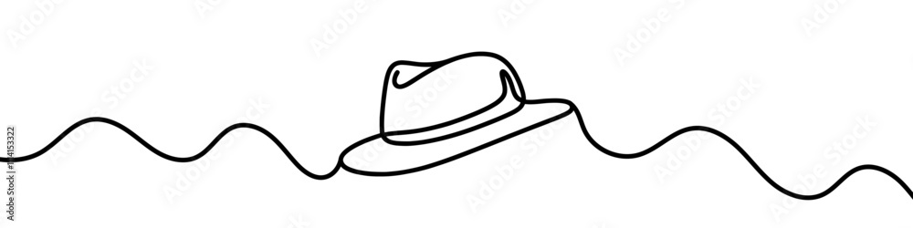 Minimalist single line sketch of elegant fedora hat, representing fashion, style, and vintage accessories