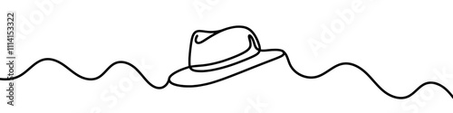 Minimalist single line sketch of elegant fedora hat, representing fashion, style, and vintage accessories